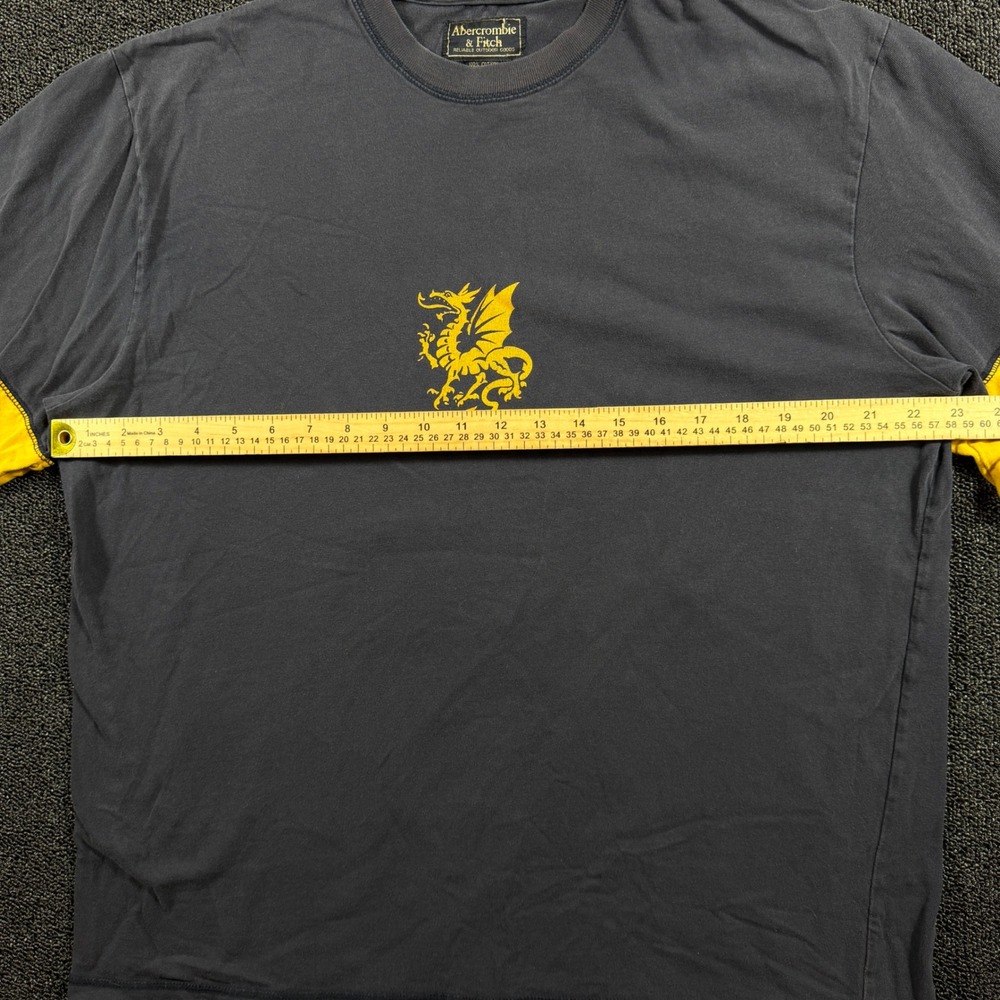 Vintage Abercrombie & Fitch Mens L Long Sleeve Wyvern Dragon Graphic Navy Yellow - Picture 6 of 9